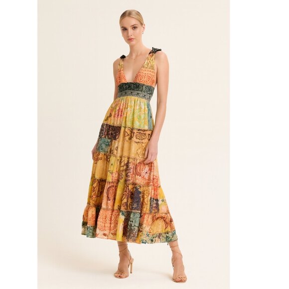 Anthropologie Rosalinda Patchwork Maxi Dress XS Orange NWT - Picture 1 of 9